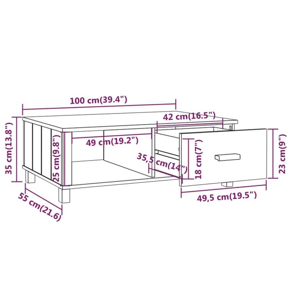 vidaXL Soffbord HAMAR mörkgrå 100x55x35 cm massiv furu grå