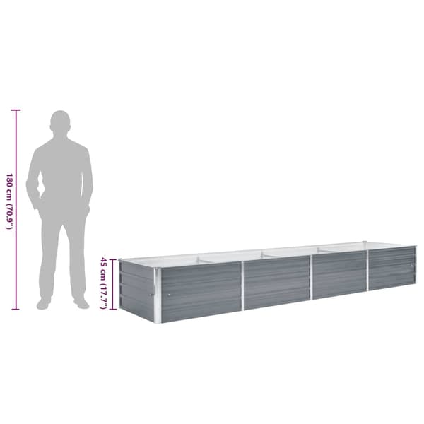 vidaXL Odlingslåda upphöjd galvaniserat stål 320x80x45 cm grå grå
