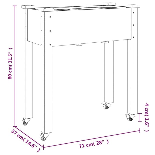 vidaXL Odlingslåda på hjul med foder grå 71x37x80 cm massivt granträ Grå