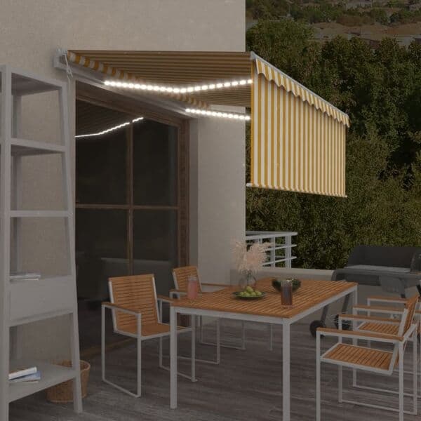 vidaXL Automatiserad markis vindsensor rullgardin LED 3x2,5m gul/vit Gul