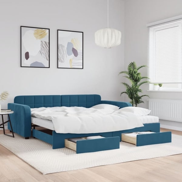 vidaXL Dagbädd utdragbar med lådor blå 100x200 cm sammet Blå