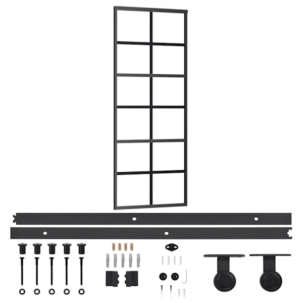 vidaXL Skjutdörr med beslagset ESG glas och aluminium 76x205 cm Svart