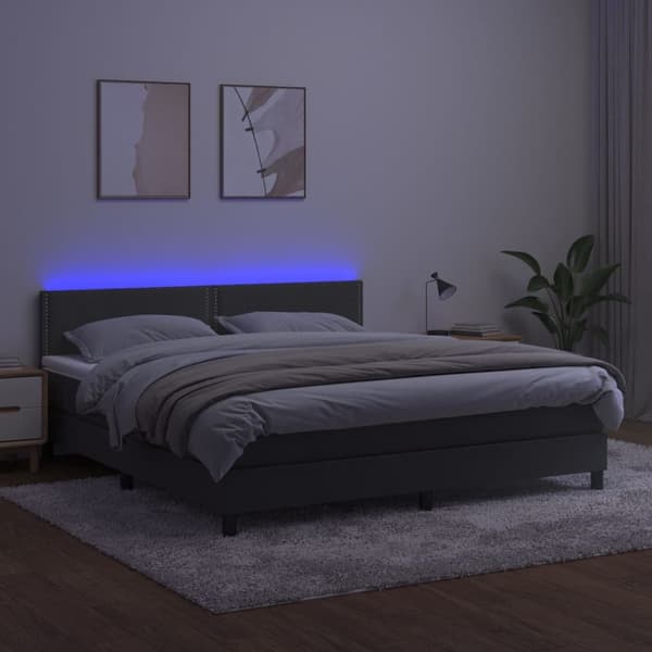 vidaXL Ramsäng med madrass & LED mörkgrå 180x200 cm sammet Grå