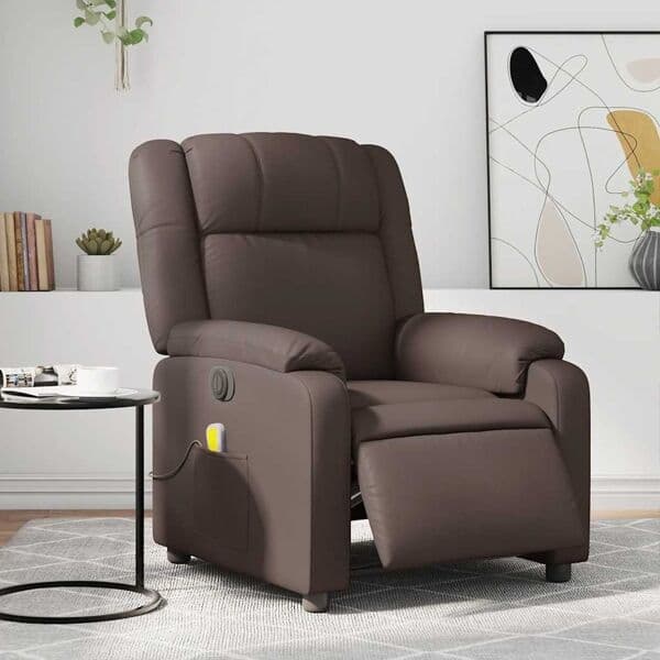 vidaXL Elektrisk massagefåtölj brun konstläder Brun