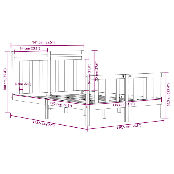 vidaXL Sängram vit massivt trä 135x190 cm Vit