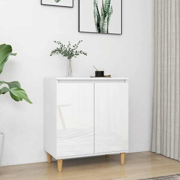 vidaXL Skänk massiva träben vit högglans 60x35x70 cm konstruerat trä Vit