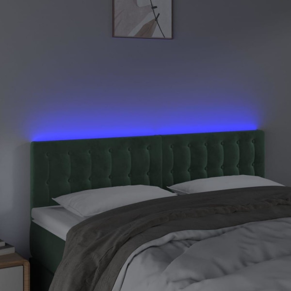 vidaXL Sänggavel LED mörkgrön 144x5x78/88 cm sammet Grön