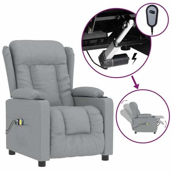 vidaXL Elektrisk massagefåtölj ljusgrå tyg Grå