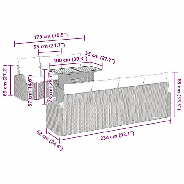 vidaXL Trädgårdsoffset 8 st beige och ljusgrå Beige