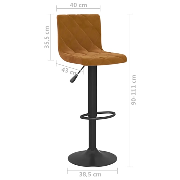 vidaXL Barstolar 2 st brun sammet Brun