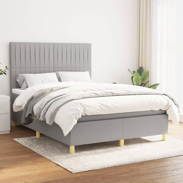 vidaXL Ramsäng med madrass ljusgrå 140x190 cm tyg Grå