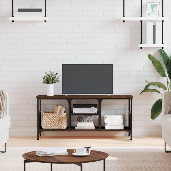 vidaXL Tv-bänk brun ek 100x35x45 cm konstruerat trä & järn Brun
