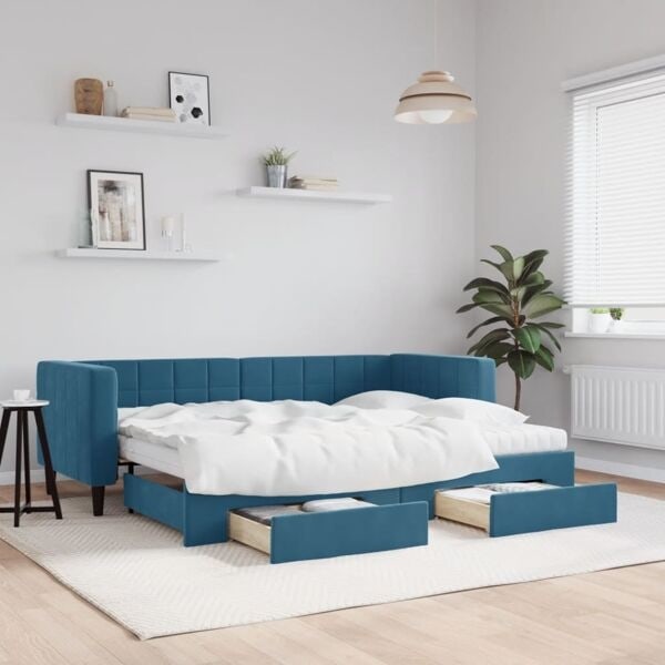 vidaXL Dagbädd utdragbar med lådor blå 80x200 cm sammet Blå