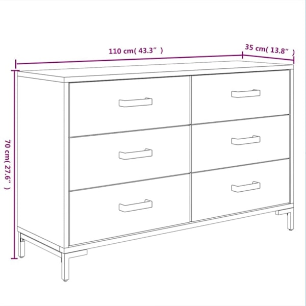 vidaXL Skänk svart 110x35x70 cm massiv furu Svart