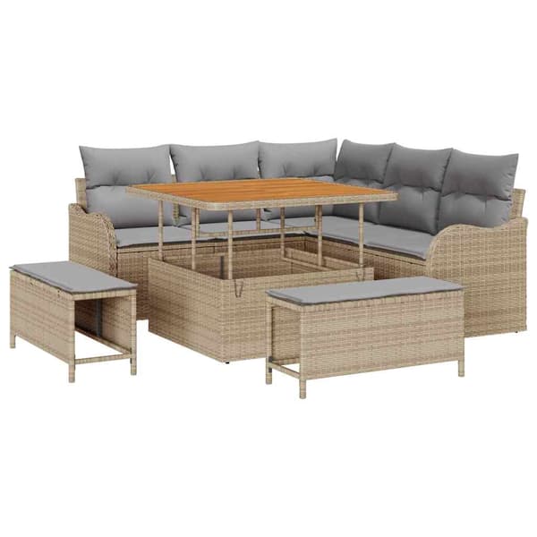 vidaXL Trädgårdsoffset 8 st Beige konstrotting Beige
