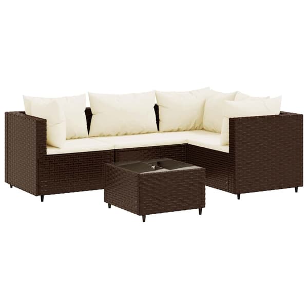 vidaXL Loungegrupp med dynor 5 delar brun konstrotting Brun