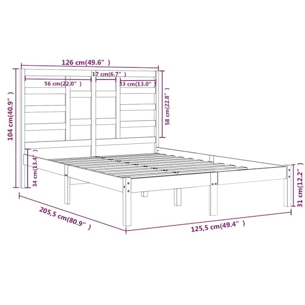 vidaXL Sängram honungsbrun massivt trä 120x200 cm enkelsäng Brun