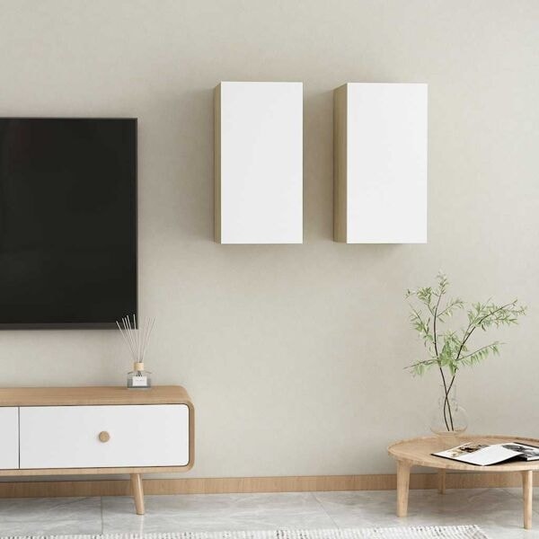 vidaXL TV-skåp 2 st vit och sonoma-ek 30,5x30x60 cm konstruerat trä Vit