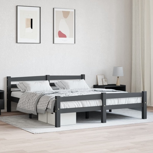 vidaXL Sängram mörkgrå massiv furu 160x200 cm grå