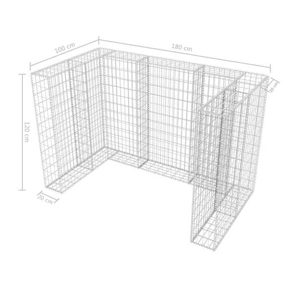 vidaXL Gabionkorg med skydd för 2 soptunnor stål 180x100x120 cm Silver