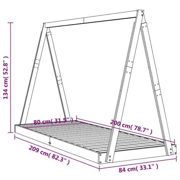 vidaXL Sängram för barnsäng svart 80x200 cm massiv furu Svart