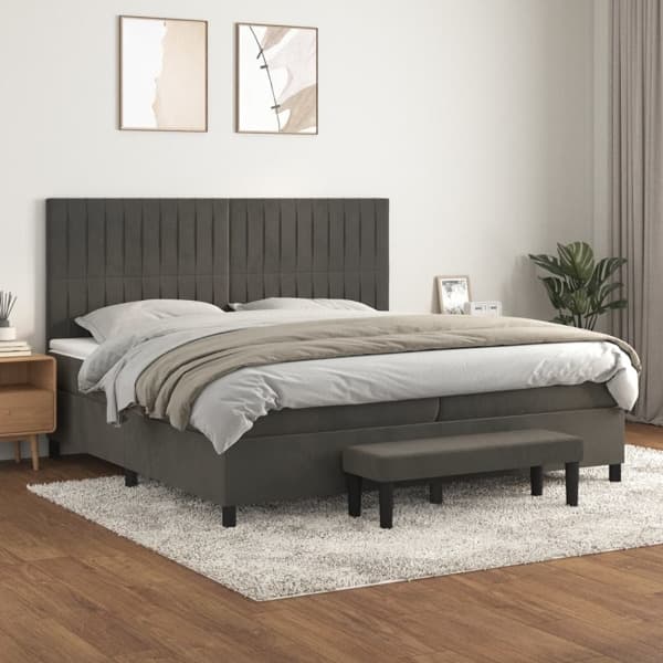 vidaXL Ramsäng med madrass mörkgrå 200x200 cm sammet Grå