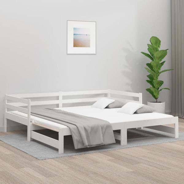 vidaXL Utdragbar dagbädd vit 2x(90x190) cm massiv furu Vit