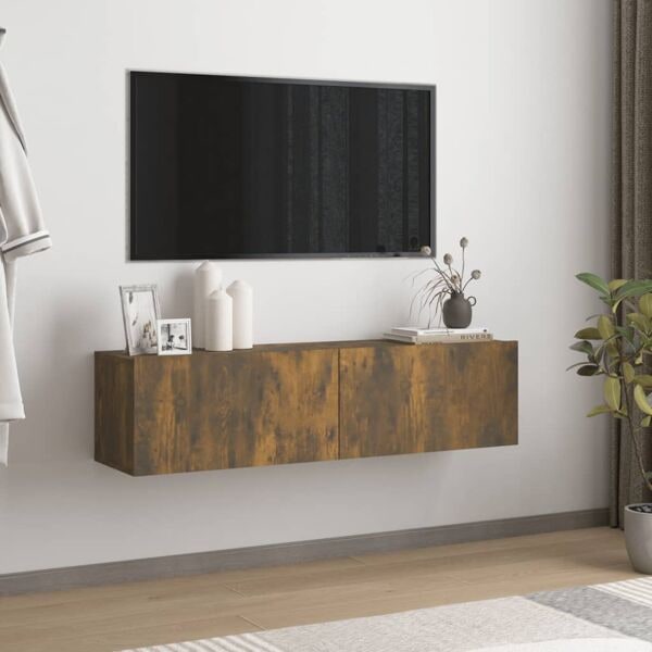 vidaXL Tv-bänk för vägg rökfärgad ek 120x30x30 cm konstruerat trä Brun