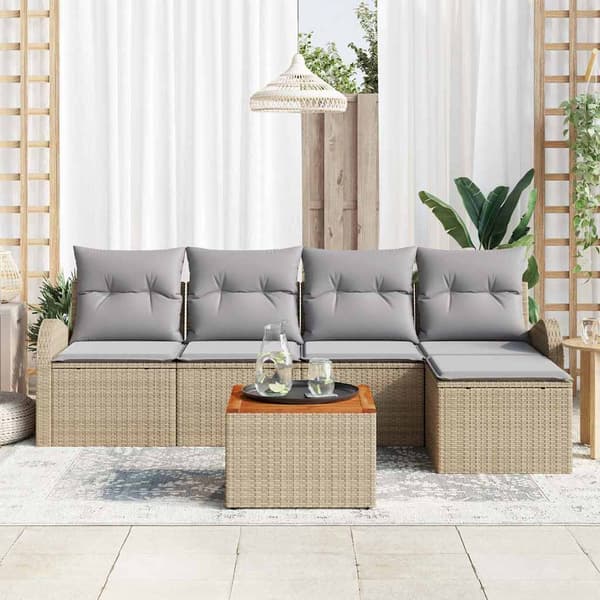 vidaXL Trädgårdsoffset 6 st Beige konstrotting Beige