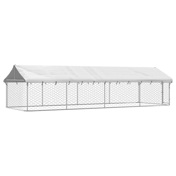 vidaXL Hundgård med tak för utomhusbruk 600x200x150 cm Silver