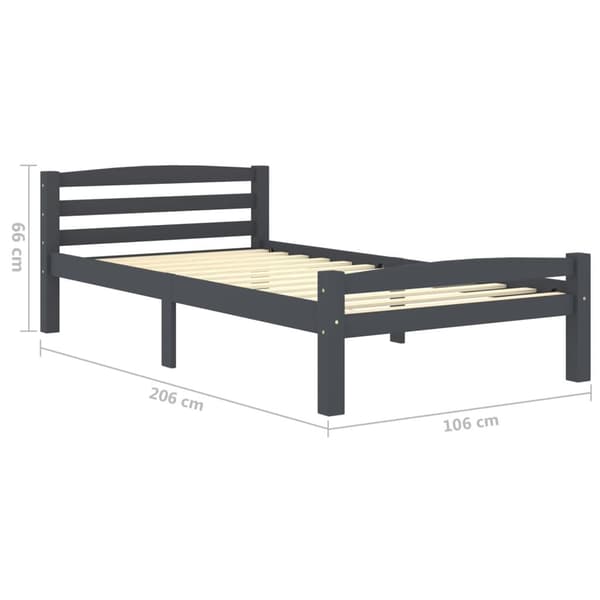 vidaXL Sängram mörkgrå massiv furu 100x200 cm grå
