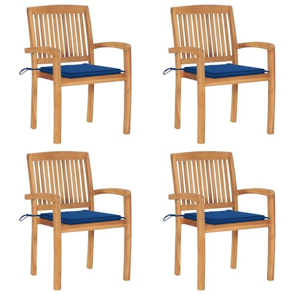 vidaXL Stapelbara trädgårdsstolar med dynor 4 st massiv teak Blå