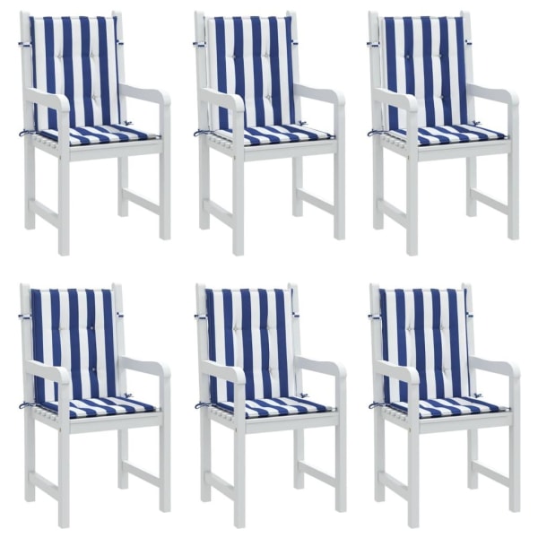 vidaXL Stolsdynor för stolar med låg rygg 6 st blå&vit randig ty Flerfärgsdesign