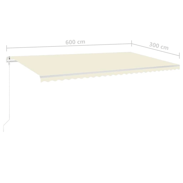 vidaXL Markis manuellt infällbar med LED 6x3 m gräddvit Creme