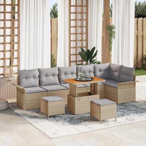 vidaXL Trädgårdsoffset 9 st Beige konstrotting Beige
