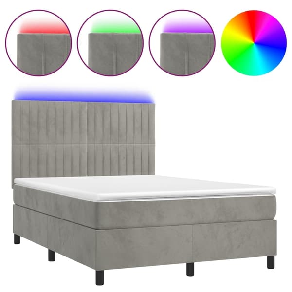 vidaXL Ramsäng med madrass & LED ljusgrå 140x200 cm sammet Grå