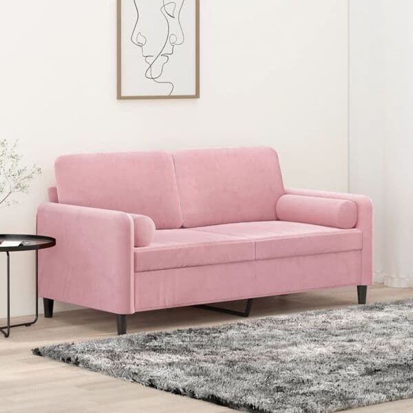 vidaXL 2-sitssoffa med prydnadskuddar rosa 140 cm sammet Rosa