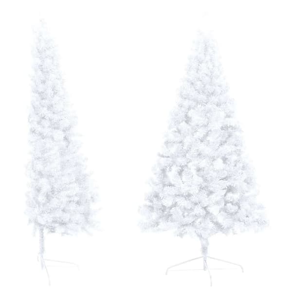 vidaXL Belyst halv plastgran med kulor vit 210 cm Vit