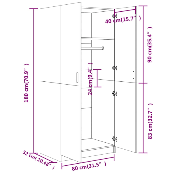 vidaXL Garderob sonoma-ek 80x52x180 cm konstruerat trä Brun