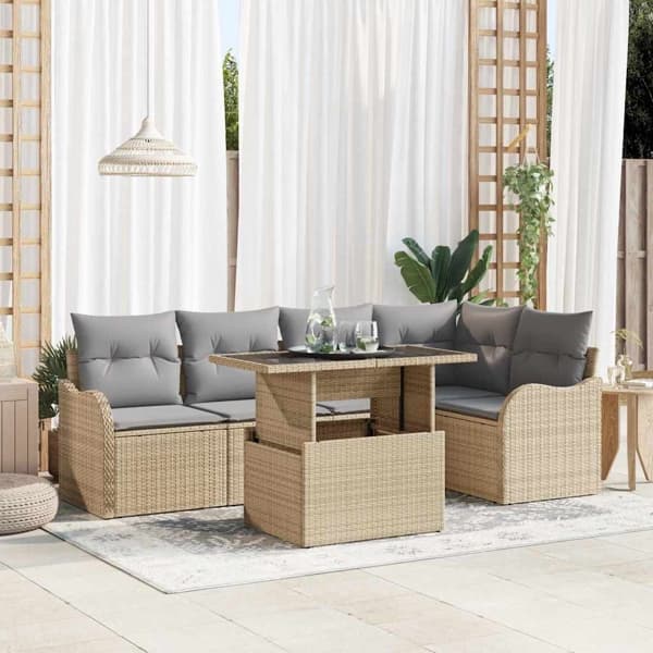 vidaXL Trädgårdsoffset 6 st Beige Poly Rattan Beige