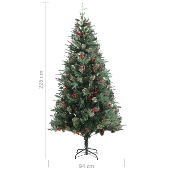 vidaXL Belyst julgran med kottar grön 225 cm PVC&PE Grön