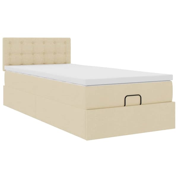 vidaXL Ottoman sängram med madrass gräddvit 80x200 cm tyg Kräm