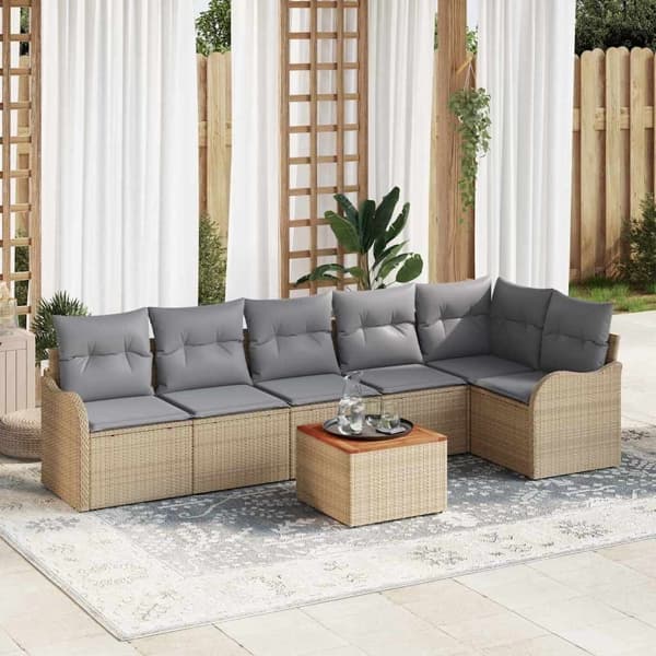 vidaXL Trädgårdsoffset 7 st Beige konstrotting Beige