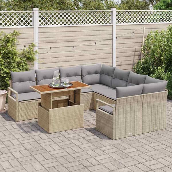 vidaXL Trädgårdsmöbelset med kudde 9 pcs Beige och Grå Beige