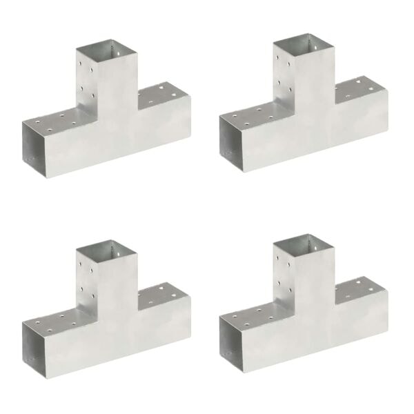 vidaXL Stolpbeslag 4 st T-form galvaniserad metall 71x71 mm Silver
