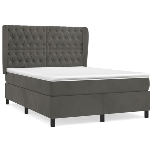 vidaXL Ramsäng med madrass mörkgrå 140x190 cm sammet Grå