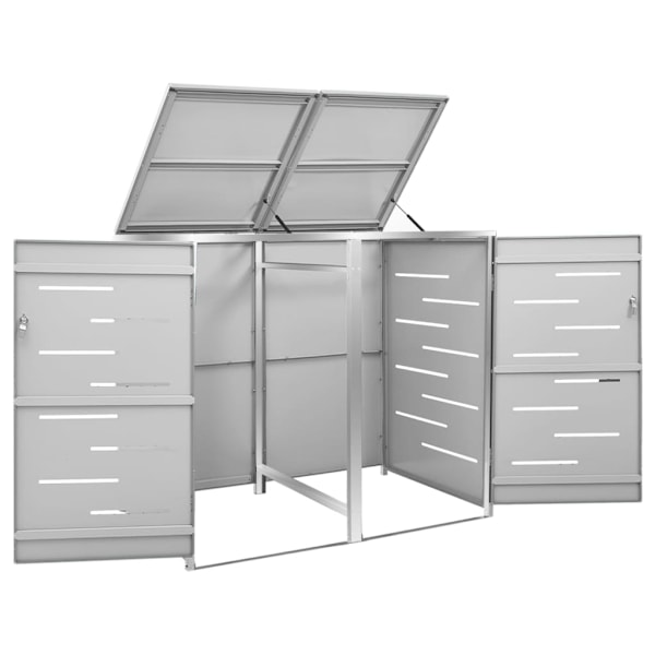 vidaXL Skjul till två sopkärl 138x77,5x112,5 cm rostfritt stål grå