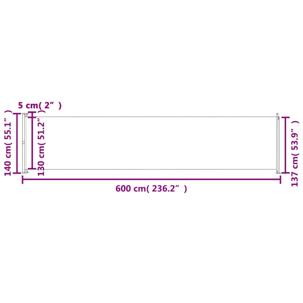vidaXL Infällbar sidomarkis 140x600 cm gräddvit Creme