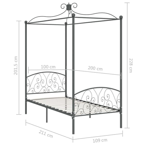 vidaXL Himmelsäng grå metall 100x200 cm grå