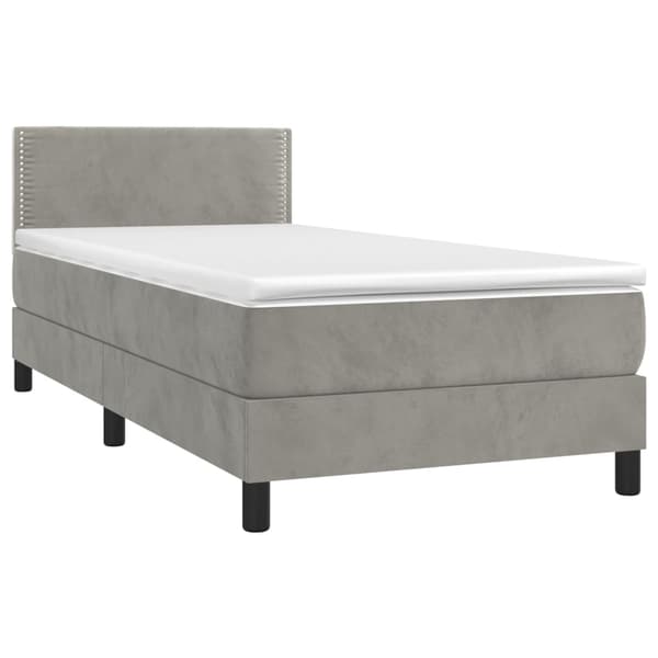vidaXL Ramsäng med madrass & LED ljusgrå 100x200 cm sammet Grå